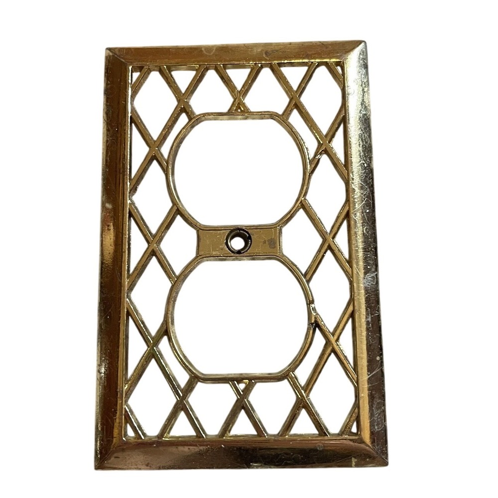 VINTAGE American‎ Tack Amertac & Hardware Outlet Wall Plate Lattice Brass Gold